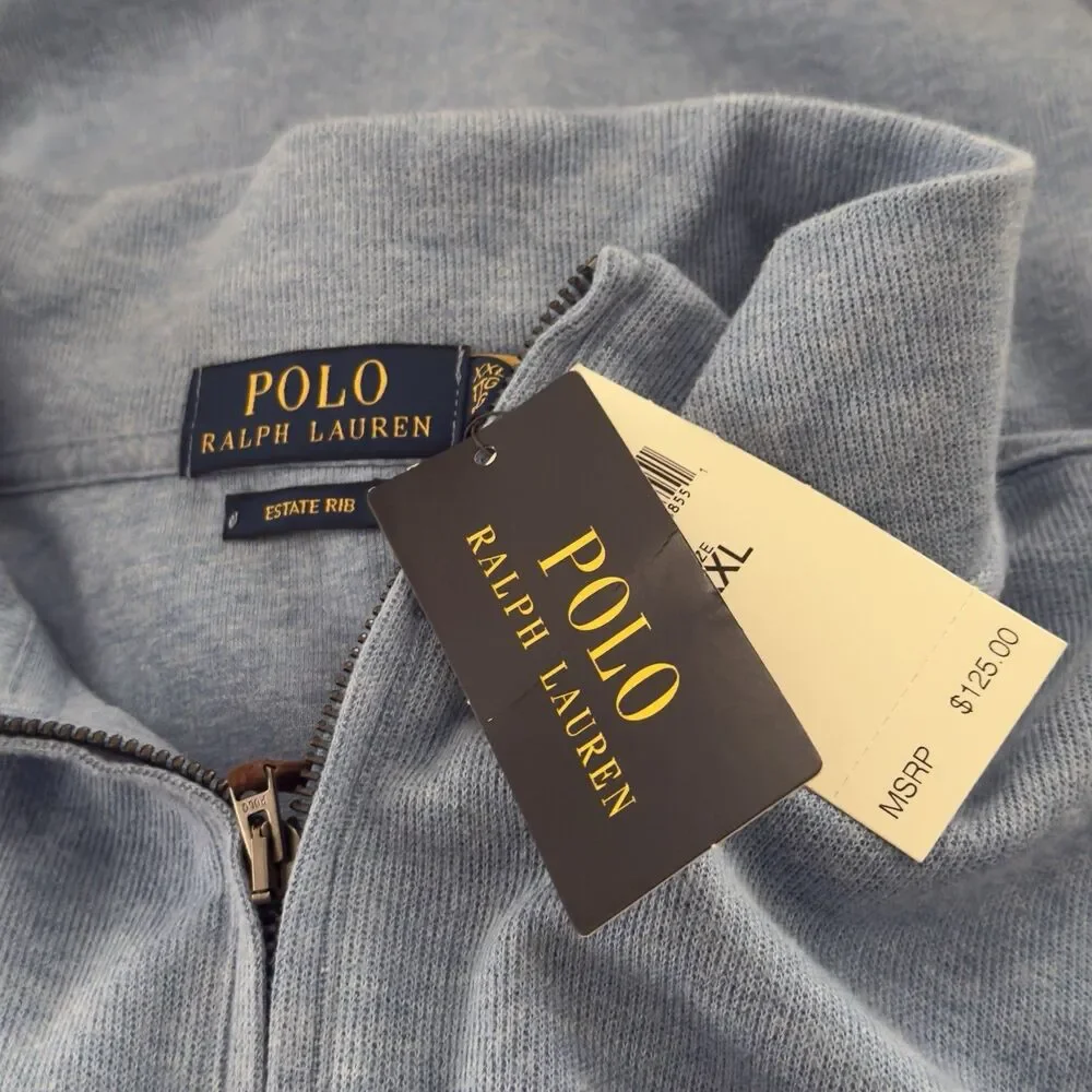 Polo Ralph Lauren Estate Rib Quarter Zip Pullover Mens XXL Blue NWT $125